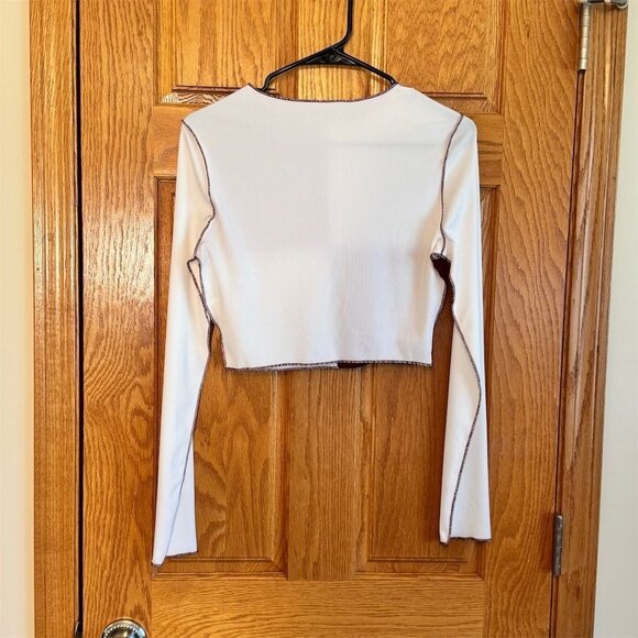 New SHEIN Women's Colorblock Crop Tee Multicolor Long Sleeve Size M - Picture 2 of 5